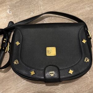 MCM Black Crossbody Bag with Gold Details